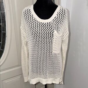 ROXY Ivory Open-Knit Sweater | Boho Beachy Pullover | Size XL